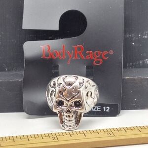 BodyRage Silvertone Skull Ring Size 12
